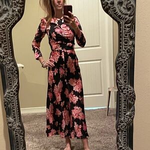 J. Crew Black and Pink Floral Long Sleeve Dress xs 0